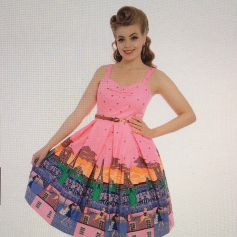 LindyBop “Nellie” Pink Paris print dress (1501)